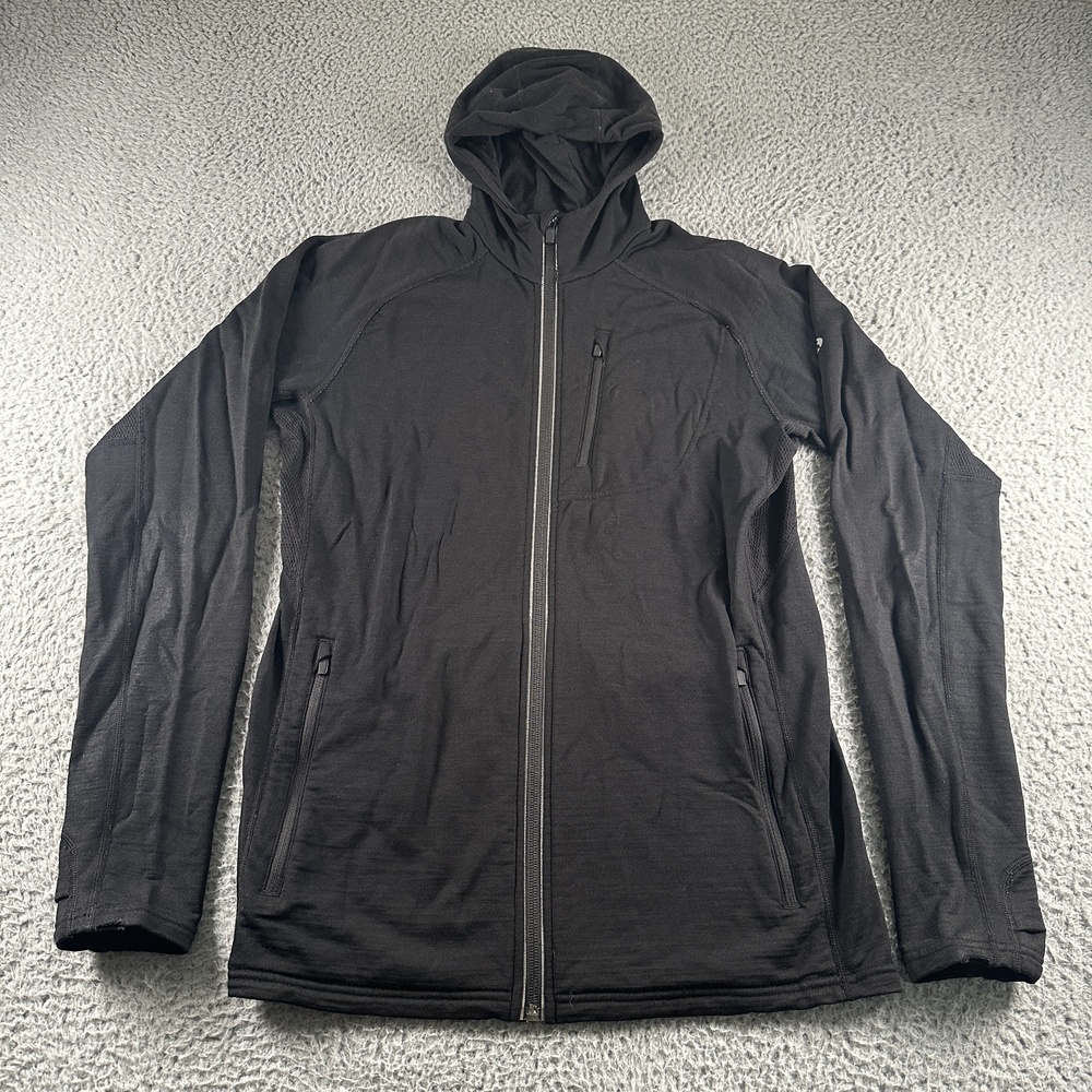 Icebreaker Quantum Merino Hoodie Mens M Black Full Zip Knit Wool Running